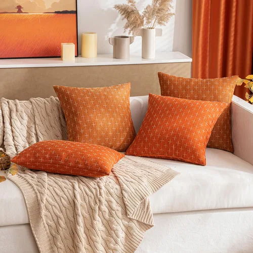 Vista 39 de MIULEE - Juego de 2 fundas de almohada decorativas de lino de arpillera navideñas, modernas, estilo campestre, rústicas, tejidas, con textura