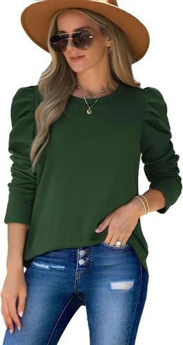 Vista 2 de Aokosor Sudaderas para mujer con cuello redondo, manga larga, holgadas, casuales, túnicas