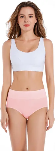 Vista 2 de COSOMALL Ropa interior de cintura alta para mujer, de algodón, suaves, completas, paquete de 5