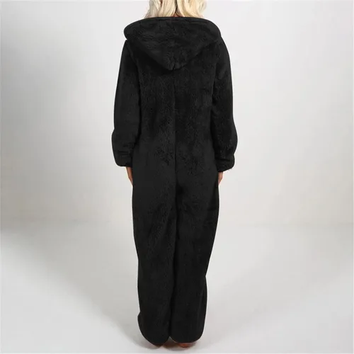 Vista 4 de Pijama con capucha de invierno para mujer, de una pieza, con estampado de vaca, con cierre completo, de manga larga, de felpa