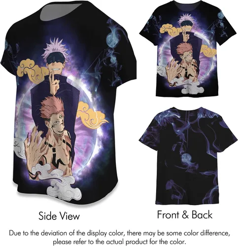 Vista 4 de Anime Mens Tshirt Kaisen Men and Women Japanese Cartoon 3D Printing Black Unisex Gojo Yuji Adult Teenagers Tee