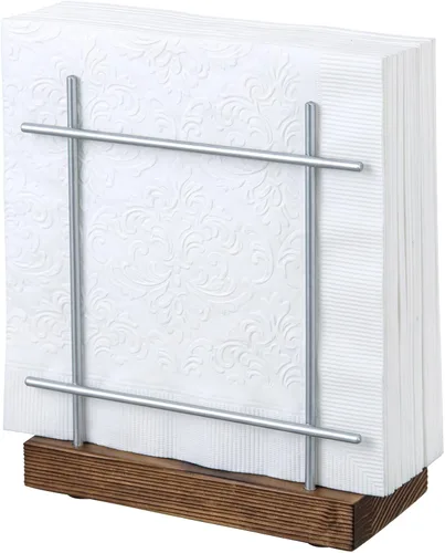 Vista 7 de MyGift Servilletero, metal negro con base de madera quemada Negro / Madera quemada