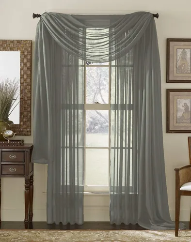 Vista 12 de Juego de 3 piezas de cortinas y cenefa Interior Trends, fina, totalmente cosida, juego de 2 cortinas y 1 cenefa a juego