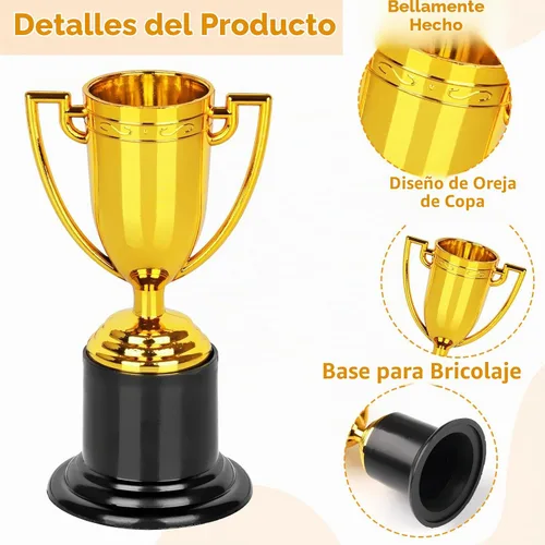 Vista 3 de Mini trofeos, 12 trofeos de oro, trofeos de plástico, tazas de trofeo de 4 12