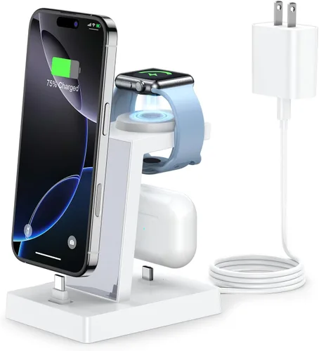 Vista 9 de Estación de carga rápida 3 en 1 de 30 W para dispositivos Apple, soporte de cargador USB C ADADPU para iPhone 17 16 15 Pro Max Plus y AirPods 4