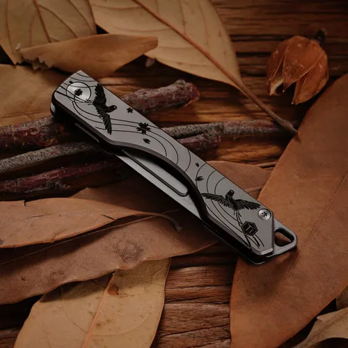 Vista 8 de KeyUnity KK01 Cuchillo plegable de titanio, cuchillo de bolsillo EDC con hoja reemplazable #24, para caza al aire libre, campamento, pesca