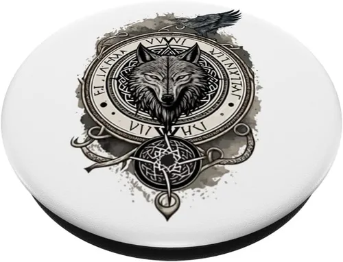 Vista 2 de Wolf of Odin Fenrir Viking Nordic Cool Brújula Vikings Tema PopSockets intercambiables PopGrip