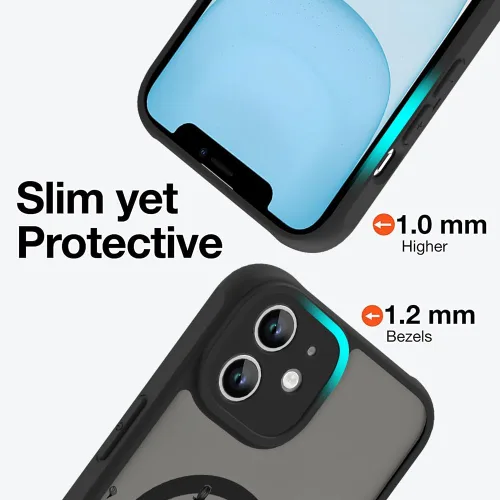 Vista 4 de OOK Funda magnética para iPhone 11 [compatible con MagSafe] Funda delgada mate translúcida negra para iPhone 11, funda protectora de lente de Negro