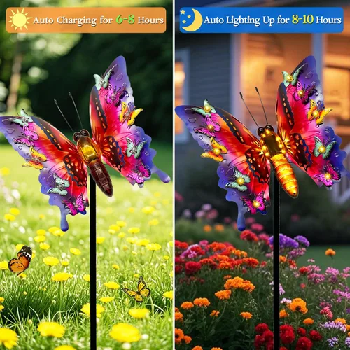 Vista 3 de ANGMLN Luces solares de jardín, decoración de jardín de mariposa para exteriores, luces decorativas de metal grandes de 41 pulgadas, mariposa