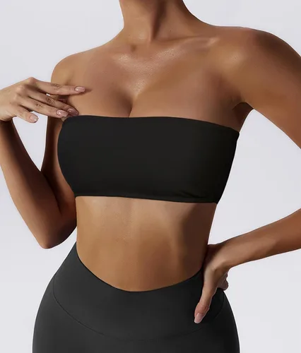 Vista 6 de Boudaner Sujetador deportivo con relleno para mujer, sin tirantes, sin tirantes, sólido, sin costuras, para yoga, entrenamiento, bralette