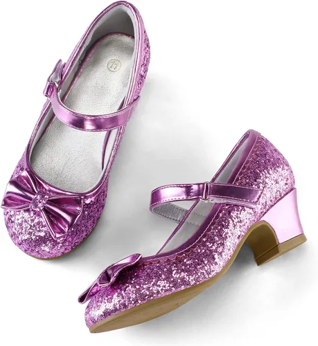 Vista 2 de K KomForme Mary Jane - Zapatos de vestir para niña con purpurina de 1.5 pulgadas, tacón bajo, para boda, fiesta, princesa, zapatos para niños