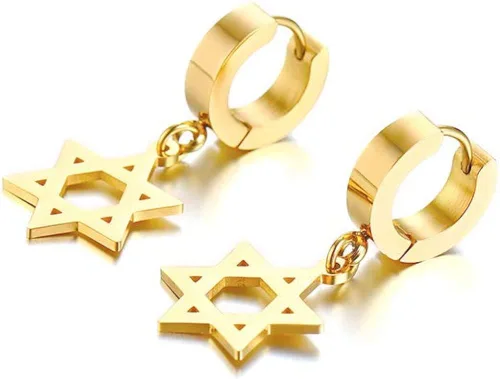 Vista 3 de MPRAINBOW - Pendientes de aro unisex con diseño de estrella de David chapados en oro y plata y negro