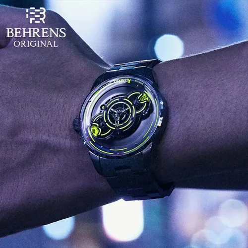 Vista 7 de BR BEHRENS ORIGINAL Reloj automático para hombre, colección Space Traveler de acero inoxidable, cristal de zafiro BHR012