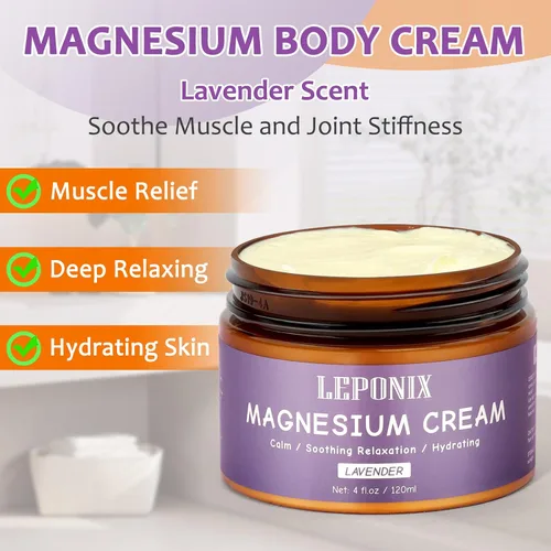 Vista 2 de Crema de magnesio para el sueño y la recuperación muscular, loción tópica calmante de magnesio para calambres en las piernas, comodidad