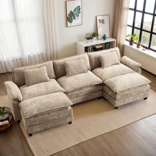 Vista 12 de Sofá Seccional, Sofá Modular Cloud con Otomana, Sofás Cama de Asiento Profundo con Almohadas Decorativas, Cómodo Sofá de Dos Plazas de Chenilla