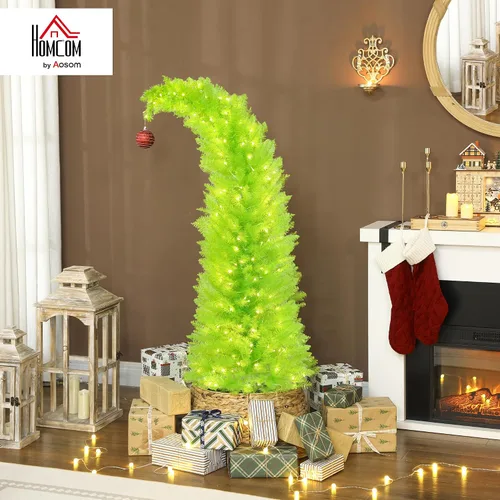 Vista 2 de HOMCOM Árbol de Navidad caprichoso de 5 pies con bola roja preiluminada Verde