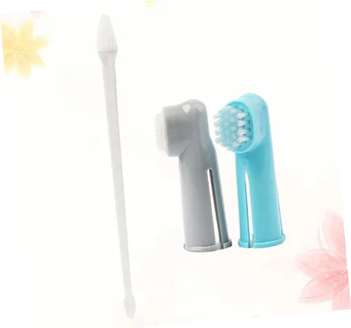 Vista 3 de YARNOW Safe Materials Pet Cepillo de dientes Set Doble Cabeza Cepillo Pluma para Perros y Gatos