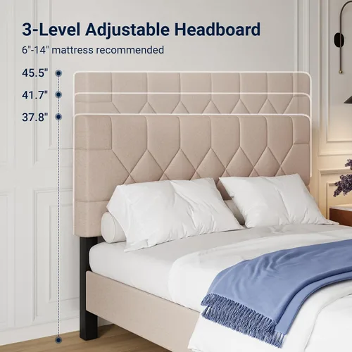 Vista 4 de Avenco Base de cama de tamaño matrimonial, base de cama tapizada con cabecera ajustable de 3 alturas, fácil montaje sin herramientas