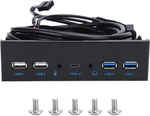 Vista 2 de Panel frontal USB extra, concentrador USB con 2 puertos USB 3.0/2 puertos USB 2.0/salida de audio, entrada de micrófono, puerto USB C, unidad óptica