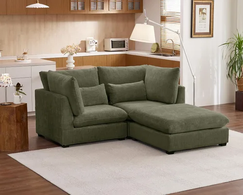 Vista 4 de Sofá modular de felpilla de 77 pulgadas, sofá modular de nube lavable con otomana, sofás seccionales de 3 plazas para sala de estar, cubierta