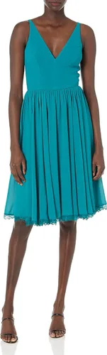 Vista 12 de Dress the Population Vestido midi Alicia con escote pronunciado de medios mixtos sin mangas ajustado y acampanado para mujer Negro
