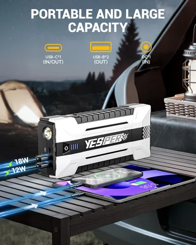 Vista 3 de YESPER 4120A Arrancador de Batería Portátil, Arrancador de Batería de Coche de 12V (Todo Gas, hasta 10.0L de Motor Diesel), Paquete de Impulso