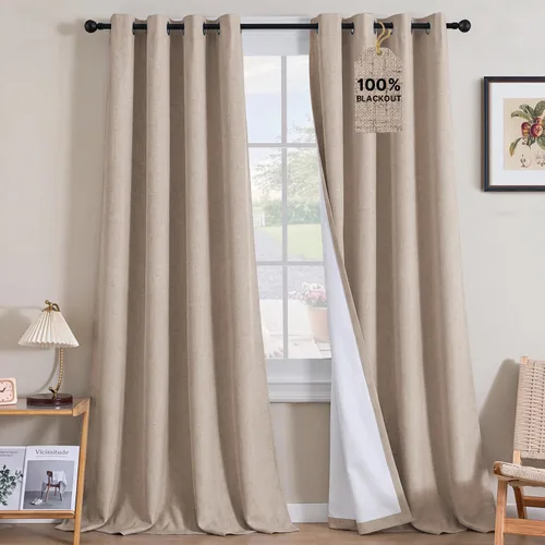 Vista 236 de H.VERSAILTEX Cortinas 100% opacas con aislamiento térmico, texturizadas, de lino, con bloqueo completo de calor y luz, para sala de estar y Negro