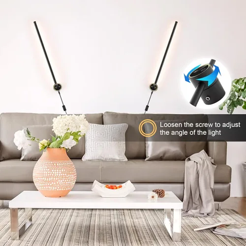 Vista 4 de Juego de 2 apliques de pared, 22 pulgadas, LED regulable, apliques de iluminación de pared negro mate, lámpara de pared moderna de 9 W, para sala