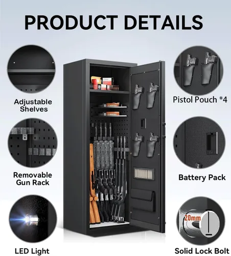 Vista 4 de Caja fuerte para armas 10-13, caja fuerte para rifles y pistolas, caja fuerte grande para rifles y pistolas, caja fuerte biométrica para armas