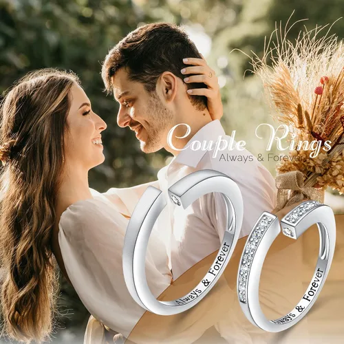 Vista 7 de Yearace Anillos para parejas, anillo de promesa de plata de ley 925 para parejas, regalo de joyería romántico, regalo de joyería, anillo
