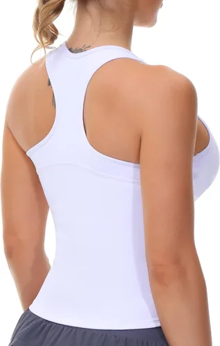 Vista 2 de Camisetas sin mangas de entrenamiento con espalda cruzada para mujer, con brasier integrado, sin mangas, para correr, yoga, ajuste ajustado