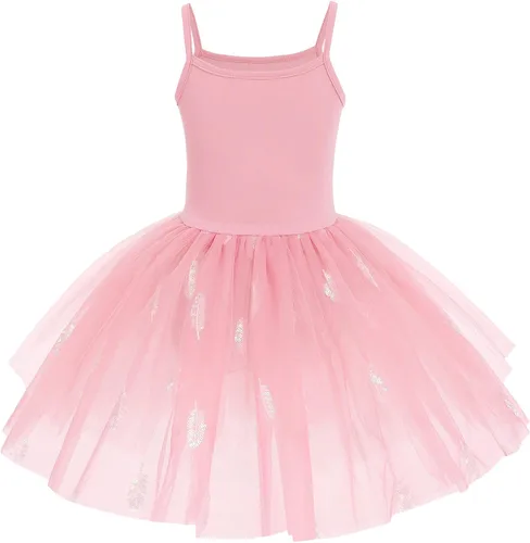 Vista 2 de AFAVOM Vestido de baile de ballet con lentejuelas y flecos para niñas pequeñas vestido de bailarina con purpurina y tutú con falda y leotardo