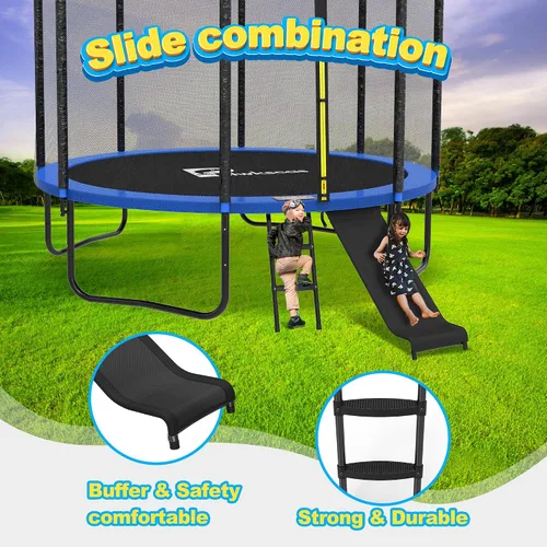 Vista 4 de Trampolines de 12 pies y 14 pies con red de seguridad deslizante, trampolín al aire libre para niños y adultos con alfombrilla de salto resistente