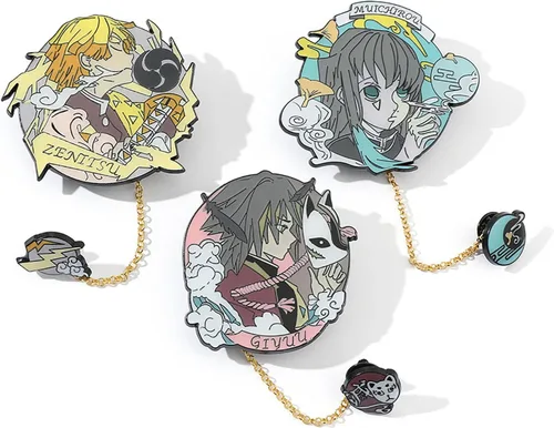 Vista 6 de MHTYYDS 1 broche de Demon Slayer Tomioka Giyuu Kimetsu No Yaiba cadena de metal esmaltada, colección de insignias para hombres y mujeres, regalo