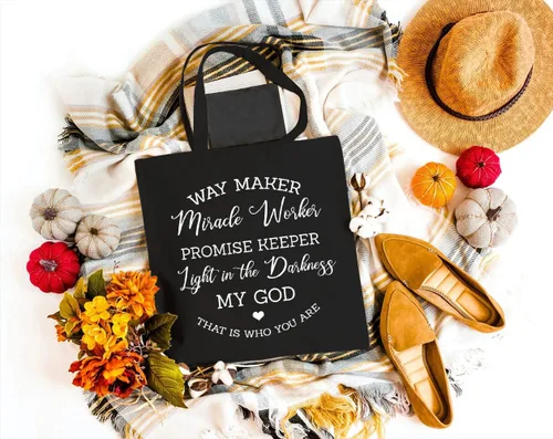 Vista 3 de Waymaker - Bolsa de lona para mujer, con texto en inglés "Christian Scripture", reutilizable, bolsa de compras para el hombro, regalos divertidos