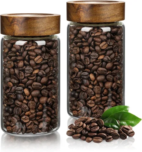 Vista 8 de 1 tarro de almacenamiento de vidrio con tapas herméticas, recipiente de café de 54 onzas líquidas (54.1 fl oz) con tapa de madera, recipiente