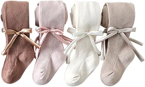 Vista 14 de Medias de punto trenzado para bebé niña con lazo sin costuras, mallas de algodón para bebés