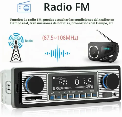 Vista 2 de Radio clásica de coche DIN simple de 7 pulgadas, estéreo de coche Bluetooth, radio FM, receptor de audio para automóvil, control de voz, llamadas