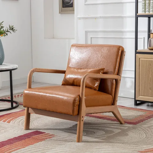 Vista 18 de ANJ ANJHOME Silla moderna de mediados de siglo, estilo Accent, con asiento de tela cómoda para sala de estar con estructura de madera maciza, sillón