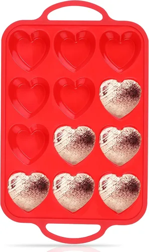 Vista 18 de Moldes de silicona pequeños en forma de corazón de 2 pulgadas para chocolate, caramelo, pastel, jabón (Juego de 2, crema)