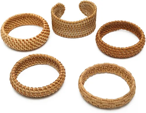 Vista 4 de Pulsera de ratán tejida a mano para mujeres y niñas, bohemia, ligera, hecha a mano, gruesa, de cara ancha, pajita de mimbre tejida étnica, tribal