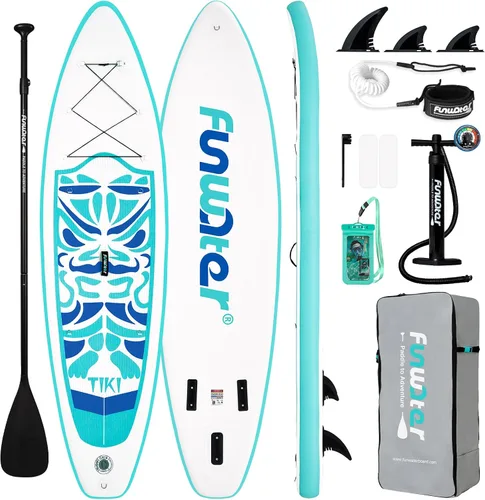 Vista 21 de FunWater Inflatable Stand Up Paddle Board with Beginners SUP Accessories 10'6'' SUP,Anti-Slip EVA Deck,200-450lbs Capacity/Big Fin，Inflatable