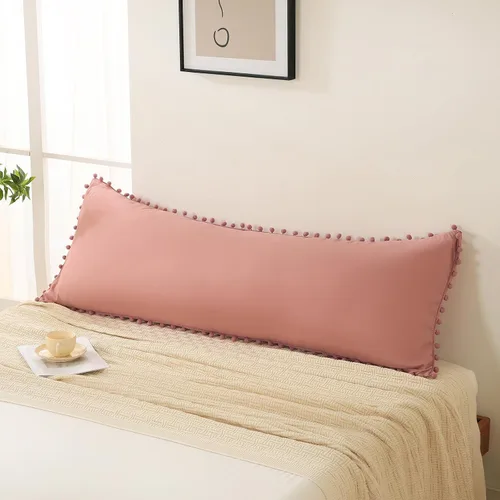 Vista 45 de Juego de 2 fundas de almohada con pompones color verde aguacate, tamaño Queen estándar, 100% microfibra lavada, funda de almohada con flecos de bola