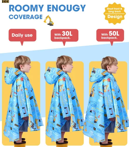 Vista 2 de WAWSAM Poncho de lluvia ligero para niños, impermeable, reutilizable