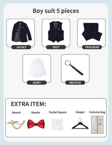 Vista 5 de ELPA ELPA Conjunto de traje formal para niños, trajes de vestir ajustados, trajes negros, trajes azules, trajes grises, conjunto con chaqueta