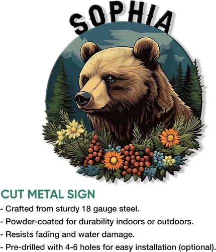 Vista 2 de Letrero de metal de oso personalizado, decoración de pared con nombre personalizado para cabaña, porche, patio, valla o habitación, regalos rústicos