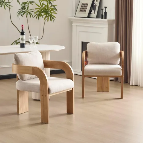 Vista 19 de Christopher Knight Home Yorick - Juego de 2 sillas de comedor modernas con cojín, juego de sillones de comedor de madera maciza, respaldo curvado
