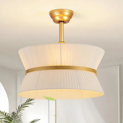 Vista 10 de Ventilador de techo estilo bohemio con luz de ratán con control remoto