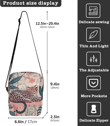 Vista 3 de Vintage Leopard and Flowers Pink messenger bags Small Crossbody Bags For Women Casual Everyday Purse Lady Shoulder Handbags Adjustable Strap for