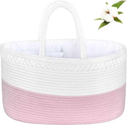 Vista 10 de ABenkle Organizador de Pañales - Cesta de Almacenamiento de Cuerda de Algodón para Artículos Esenciales del Bebé, Regalo de Baby Shower para Niños
